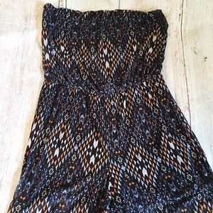 Blue & orange strapless aztec jumpsuit